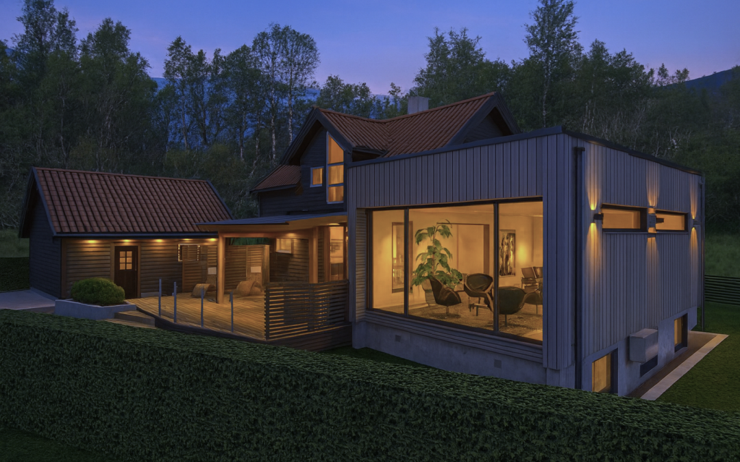 Enebolig, påbygg og uteområde