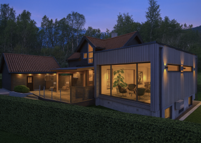 Enebolig, påbygg og uteområde